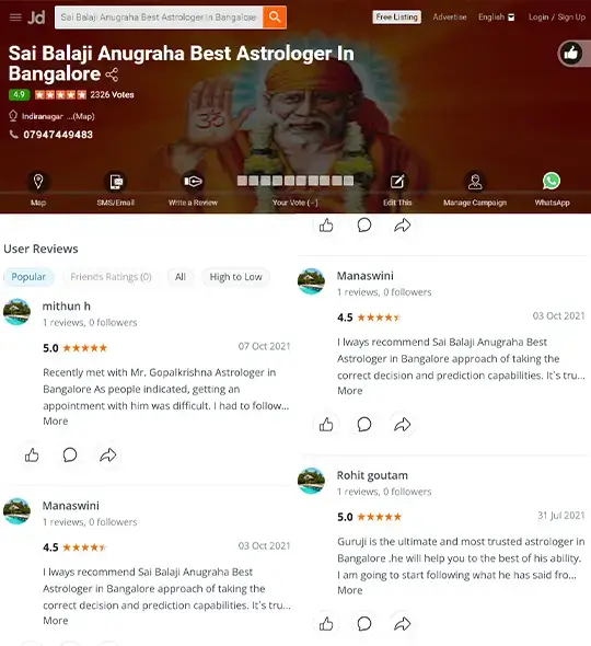 Sai Balaji Anugraha Best Astrologer in Bangalore